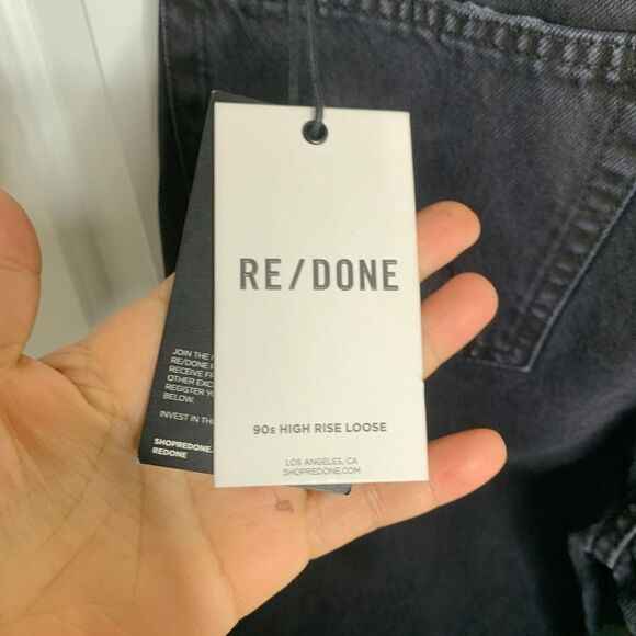 Re Done 90s straight high rise loose‎ long black ripped distressed jeans size 24 - Picture 8 of 11